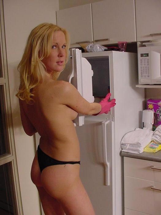16P Horny blonde wife gets naked in the kitchen