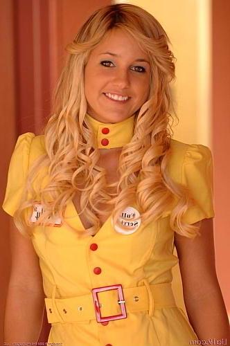 25P Blonde exposing nipple in stewardous uniform