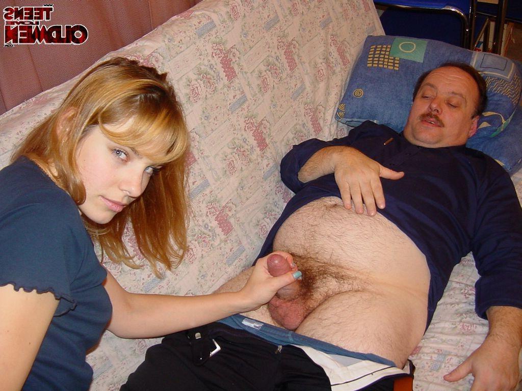 16P Teeny slut sucking an old cock