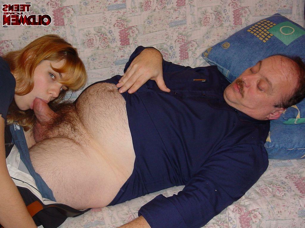 16P Teeny slut sucking an old cock