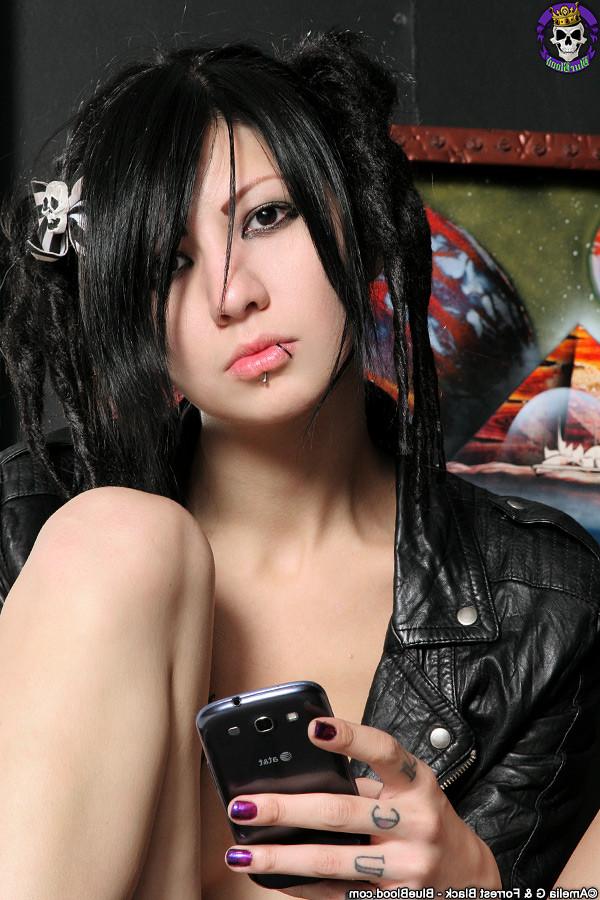 15P Hot Petite Teen Goth Cutie in Pigtails
