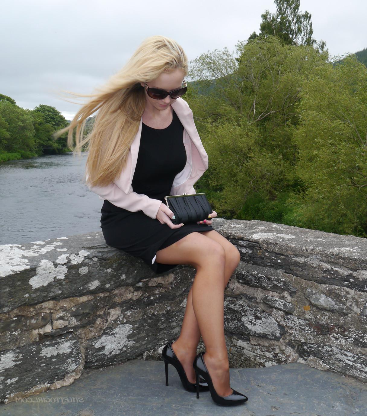 16P Gorgeous blonde Larissa poses in a sexy black dress and matching