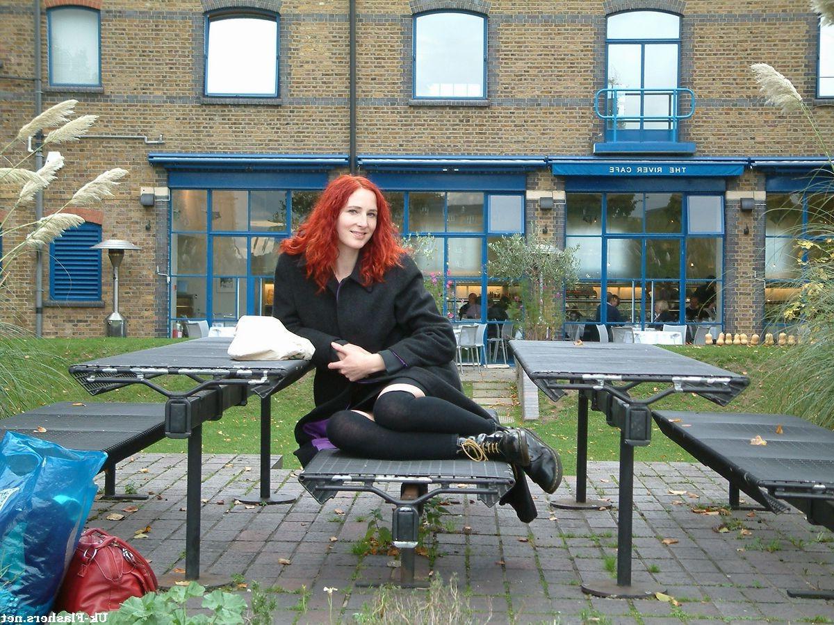 16P Redhead english milf in public masturbation