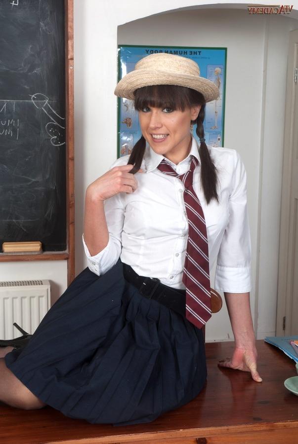 16P Luci Love in her retro college uniform and vintage nylons
