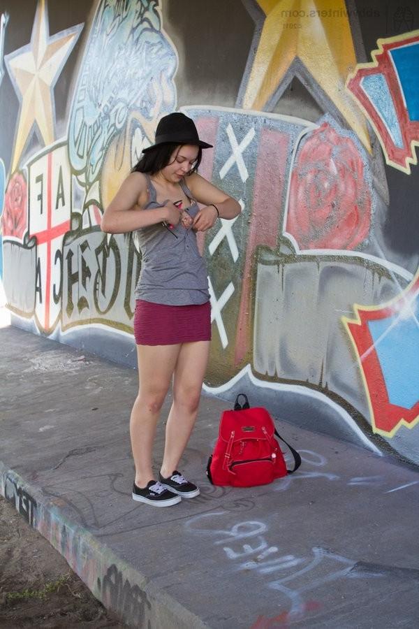 15P Naughty Amateur Brunette Exposes Herself In Public