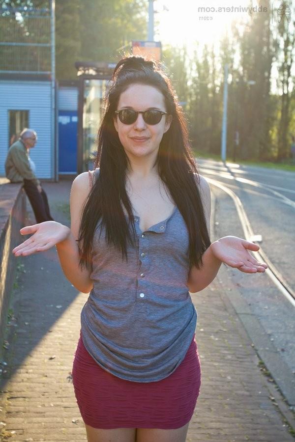 15P Naughty Amateur Brunette Exposes Herself In Public