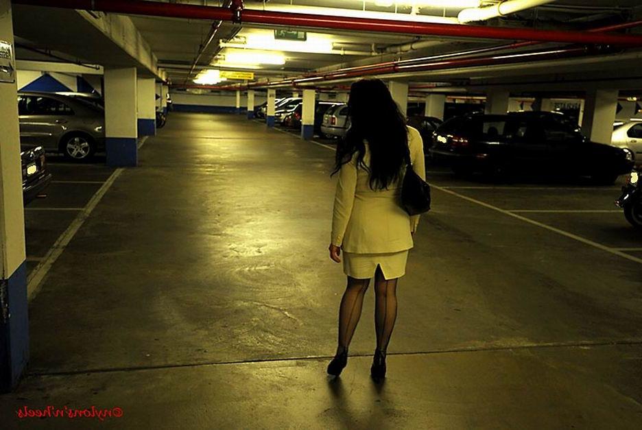 12P Lady Justine in stockings posing in public