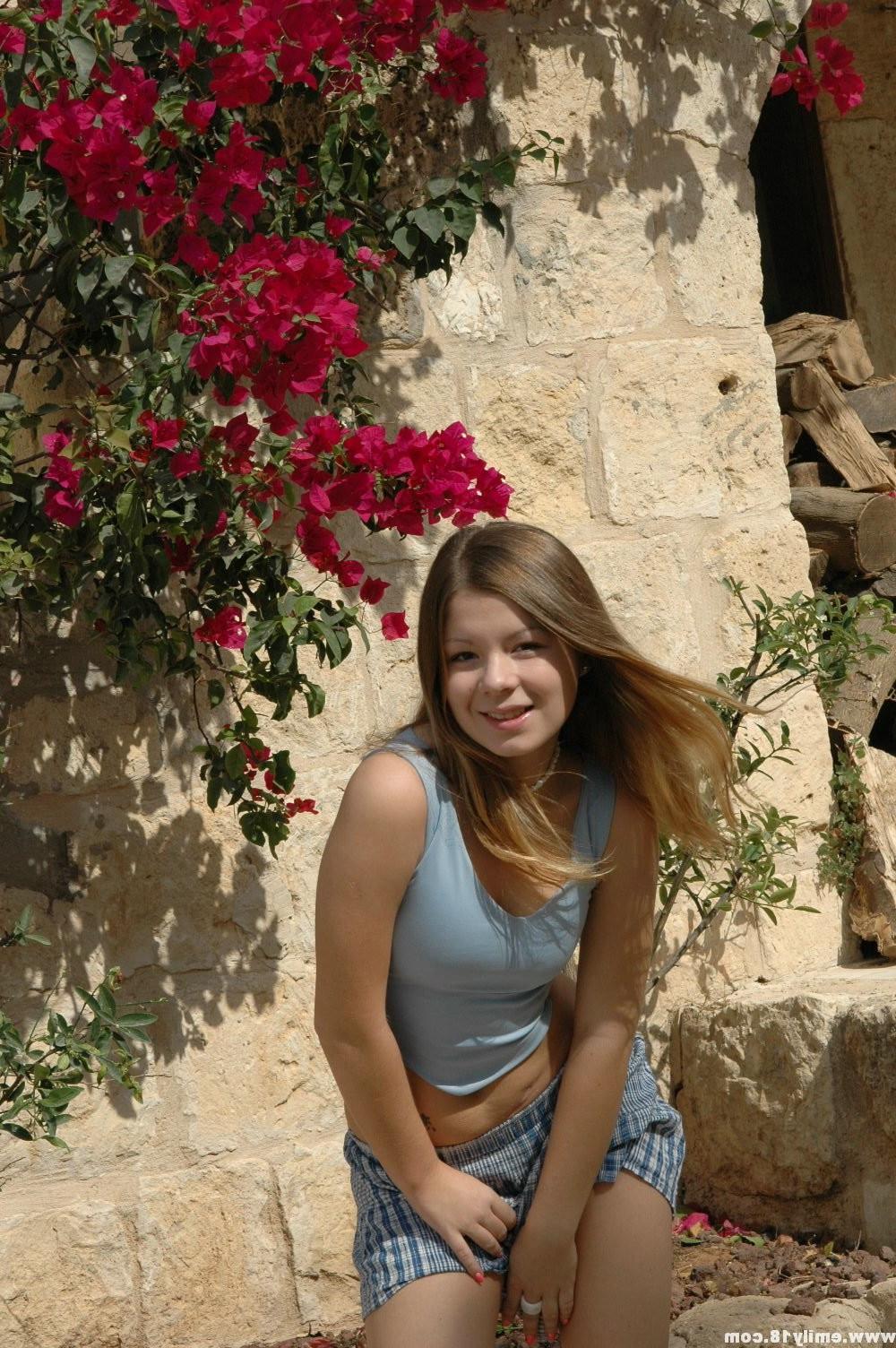 16P Teen rubs pussy through panties