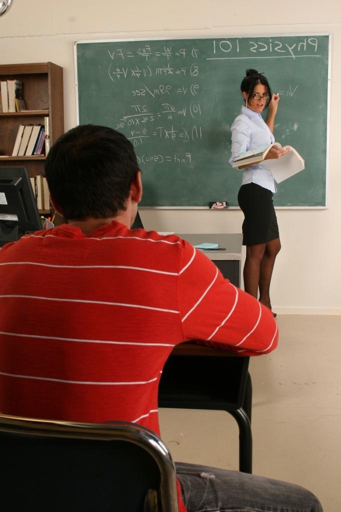 16P Hormy brunette teacher seduces her student in classroom