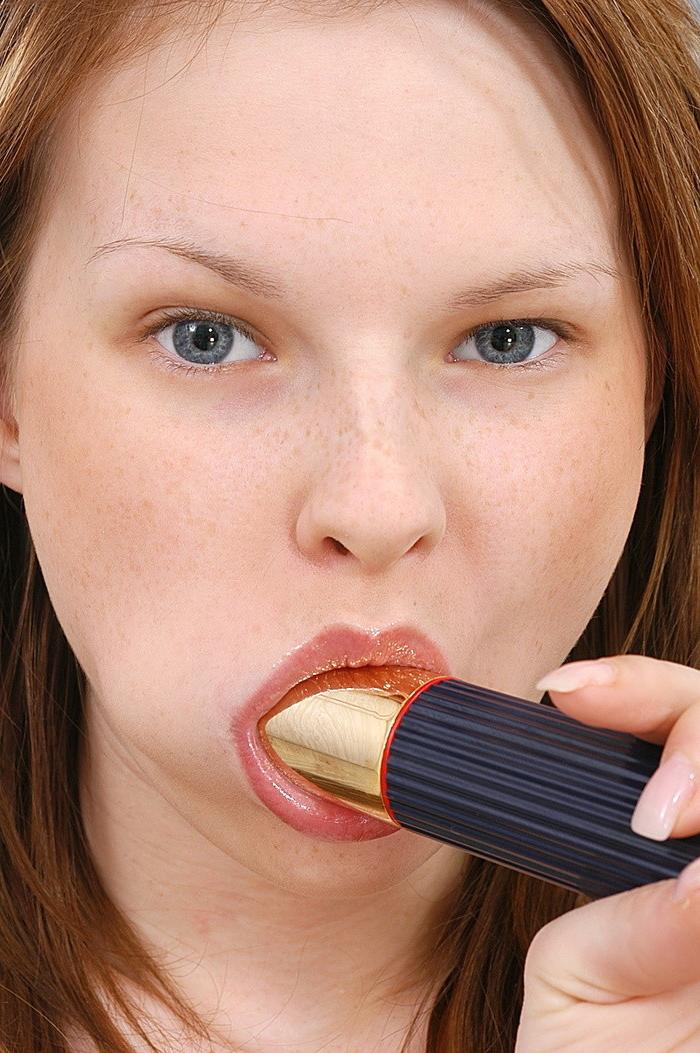 16P Sexy brunette teen spreading shaved pussy and masturbating with a dildo