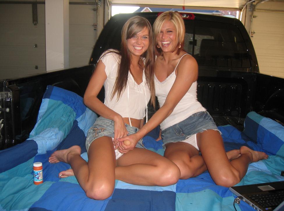 16P SweetAdri and Melissa Midwest posing in the back of a truck
