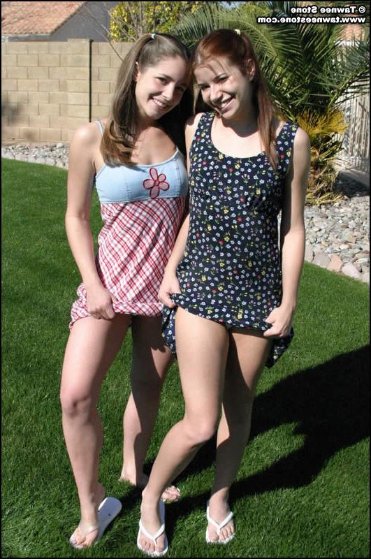 16P Brunette teen tawnee stone and her girlfriend stripping outside