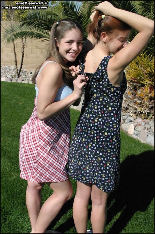 16P Brunette teen tawnee stone and her girlfriend stripping outside