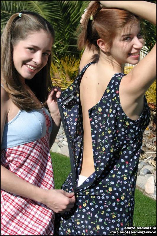 16P Brunette teen tawnee stone and her girlfriend stripping outside