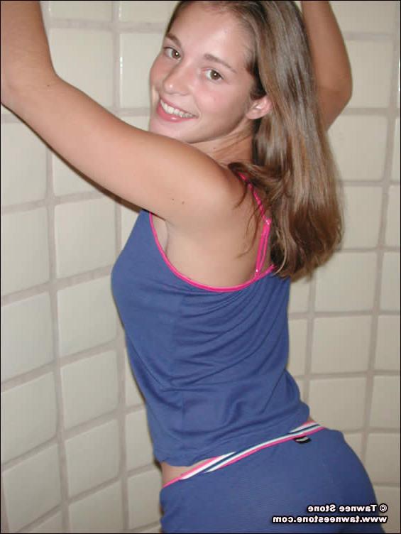 16P Brunette teen tawnee stone stripping in the shower