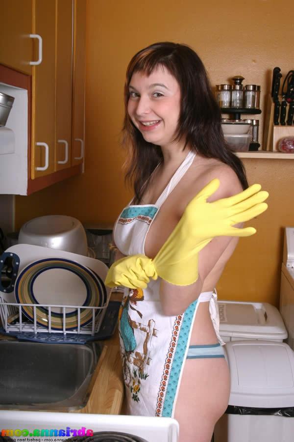 16P Busty brunette teen abrianna teasing in the kitchen