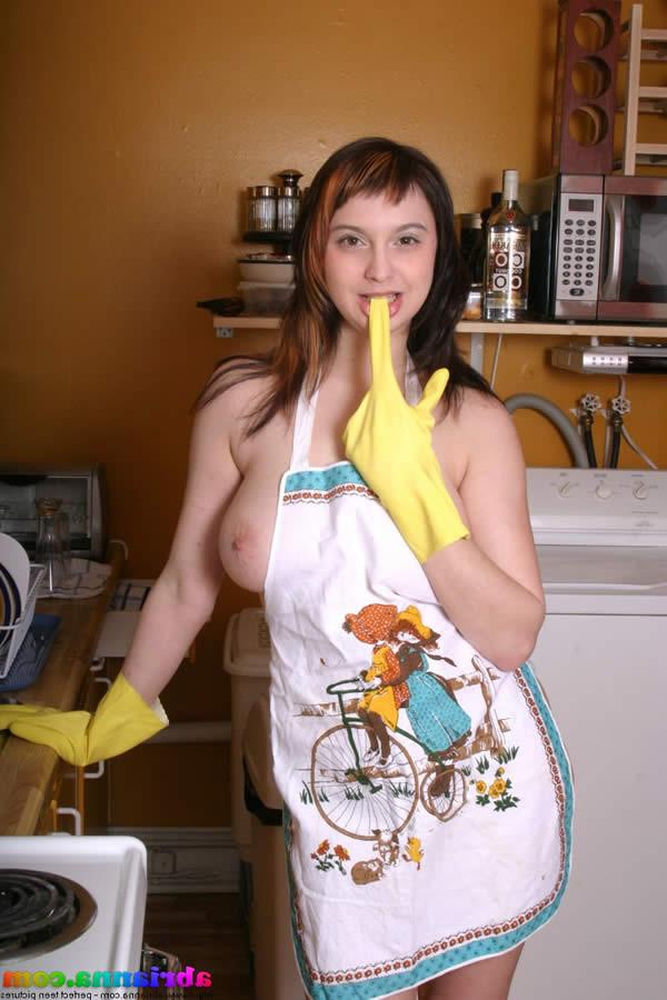 16P Busty brunette teen abrianna teasing in the kitchen