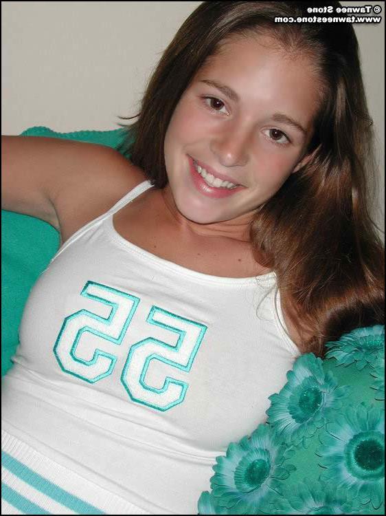 16P Brunette teen tawnee stone strips on the couch