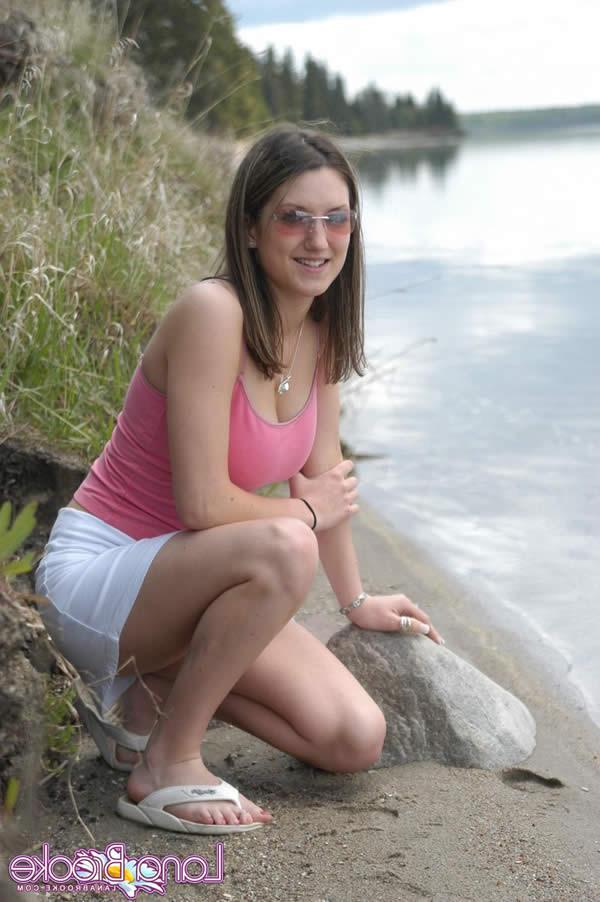 15P Busty brunette teen lana brooke strips by the lake