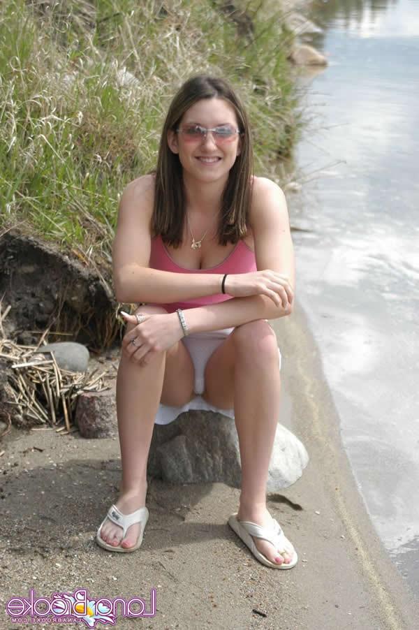 15P Busty brunette teen lana brooke strips by the lake