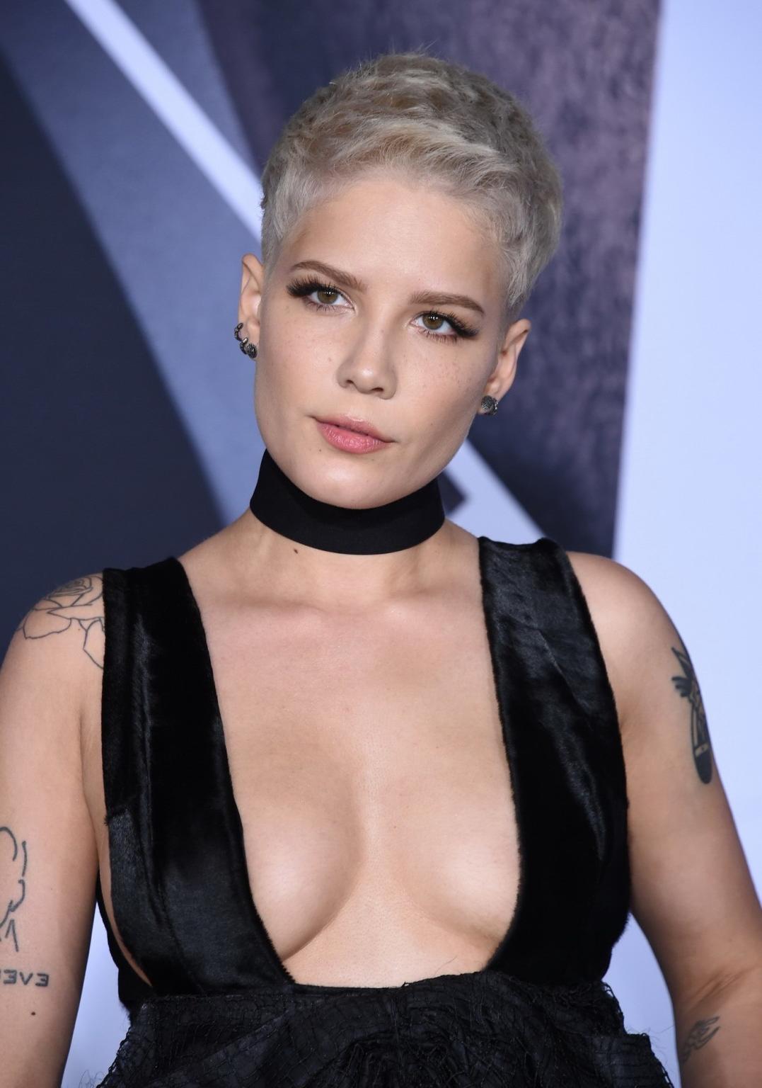 16P Halsey busty showing huge cleavage and sideboob