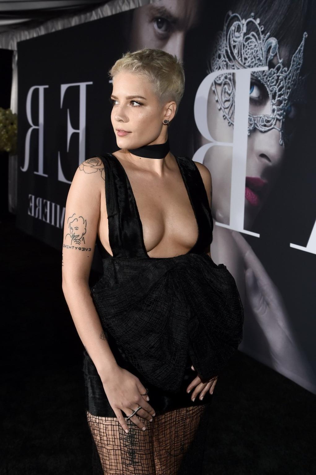 16P Halsey busty showing huge cleavage and sideboob