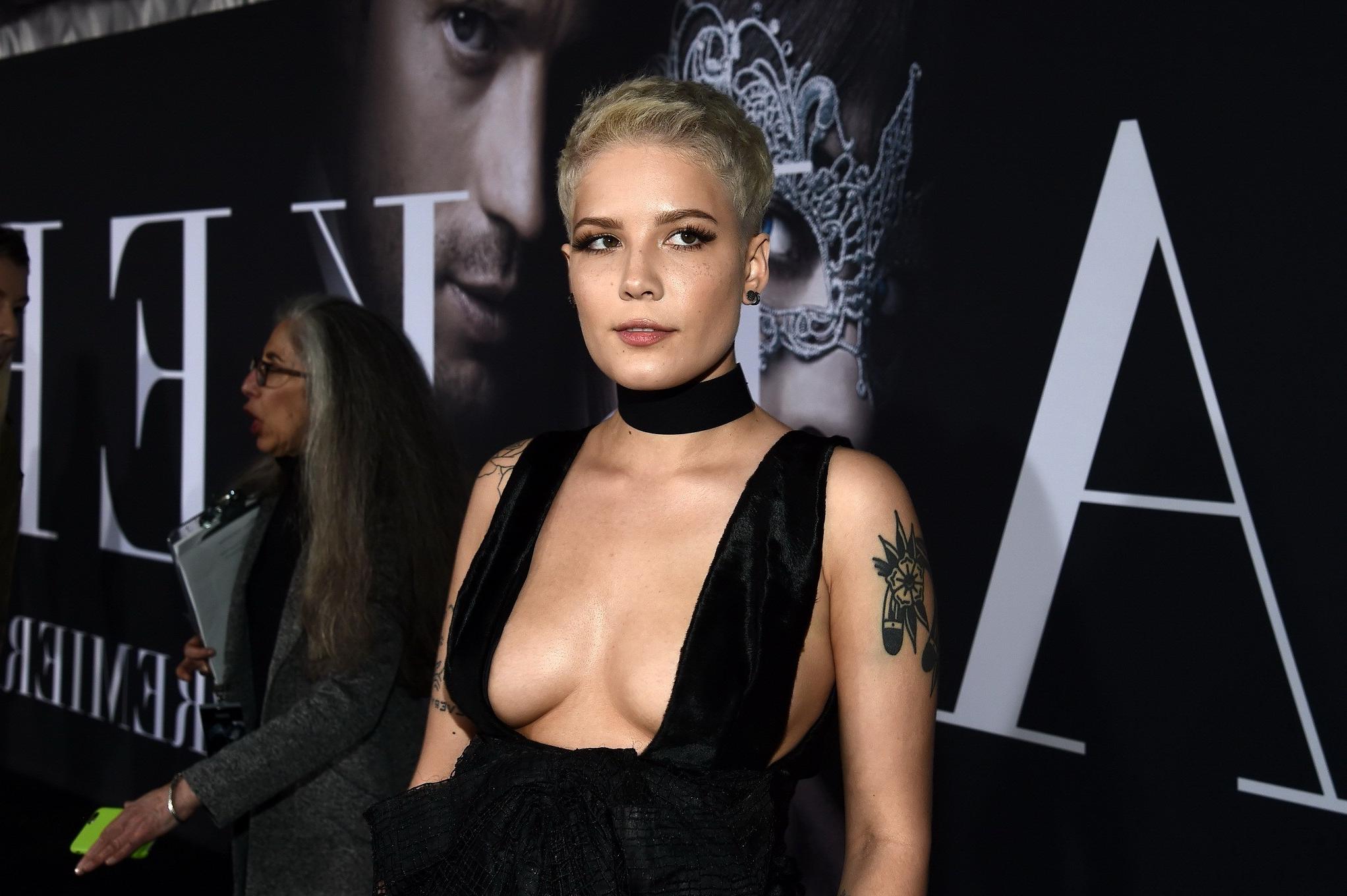 16P Halsey busty showing huge cleavage and sideboob