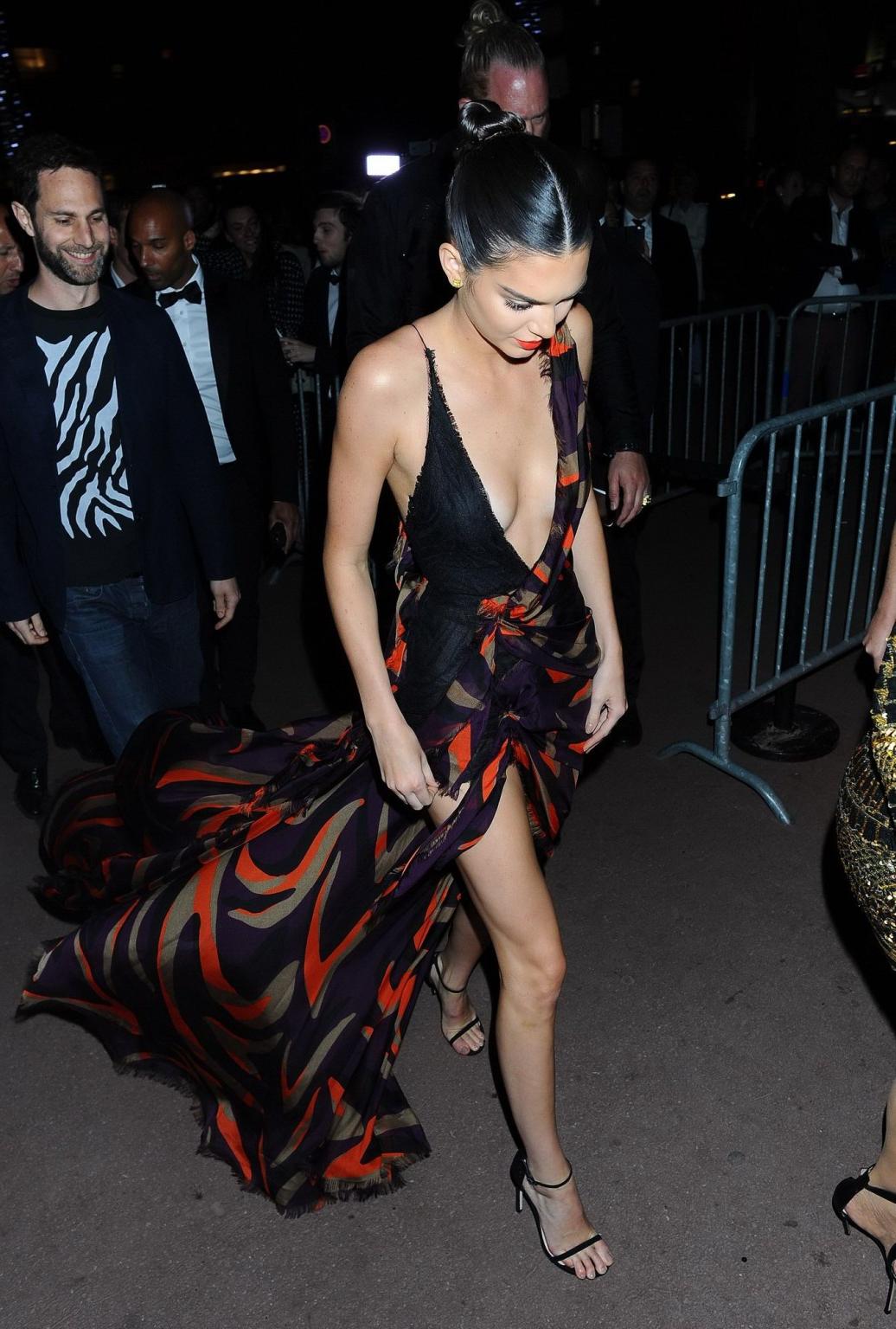 16P Kendall Jenner braless showing huge cleavage and legs