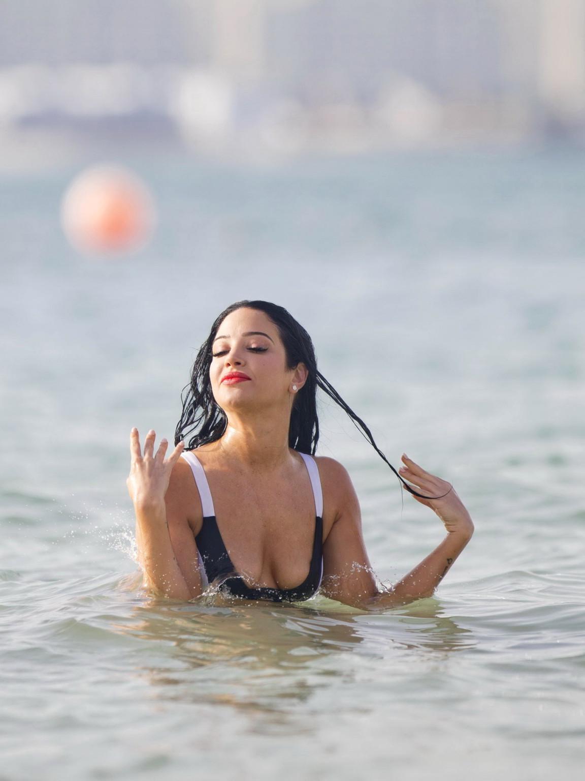 16P Tulisa Contostavlos monochrome bikini nipple slip
