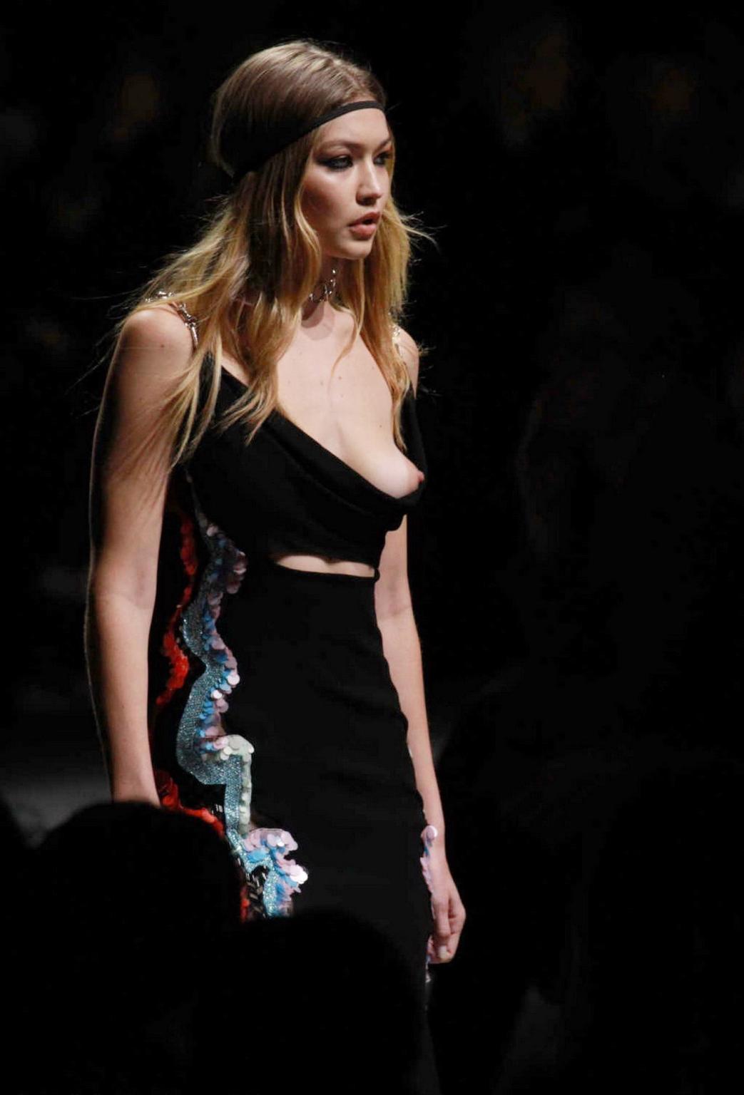 16P Gigi Hadid boob slip at the fashion show