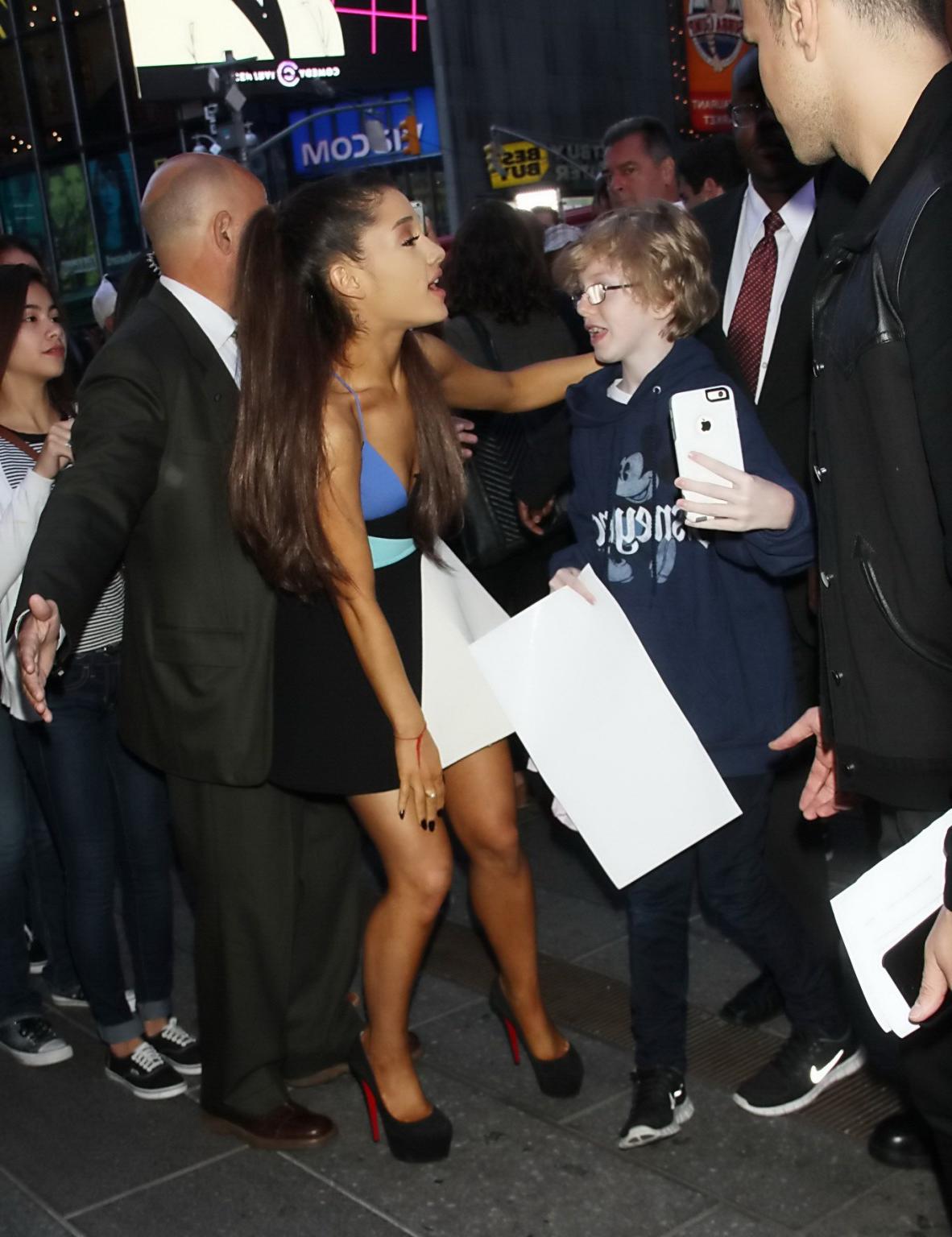 16P Ariana Grande leggy showing huge cleavage in NYC