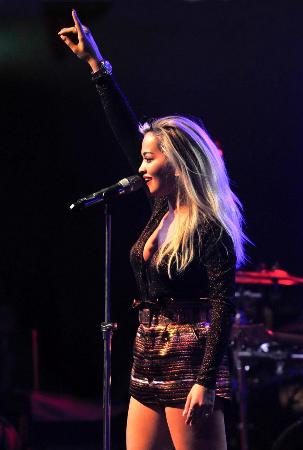 16P Rita Ora shows huge cleavage while performing