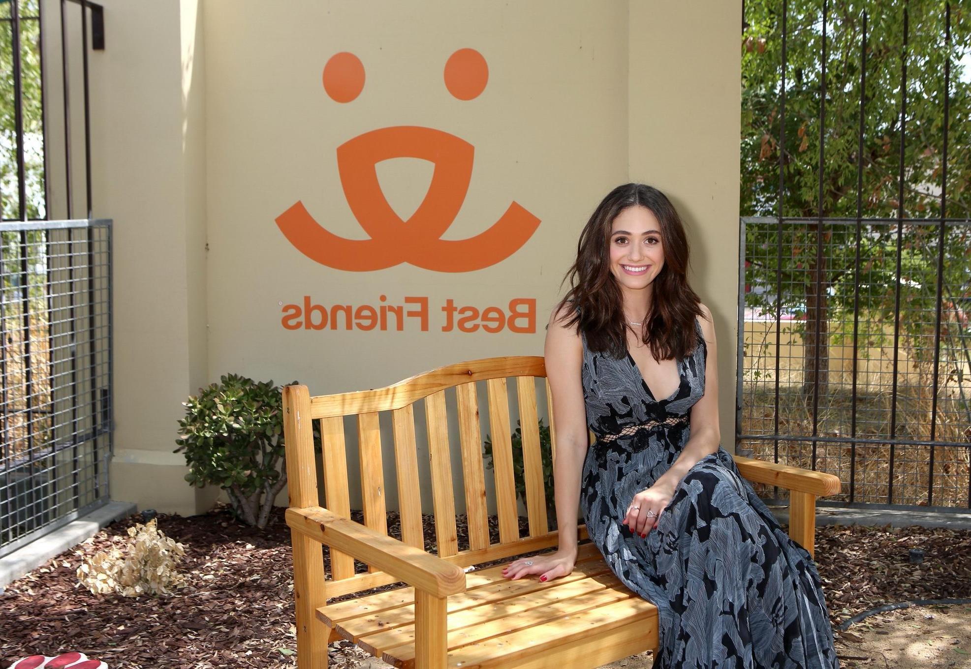 16P Emmy Rossum braless showing big cleavage in LA