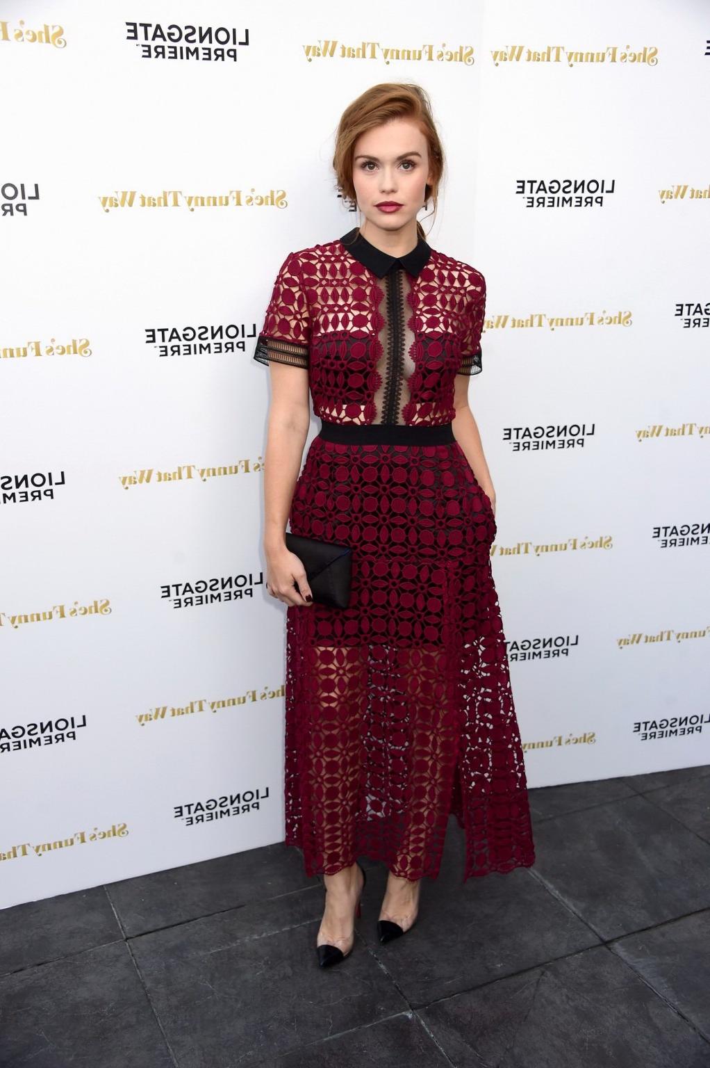 16P Holland Roden braless shows cleavage wearing a partially see thr
