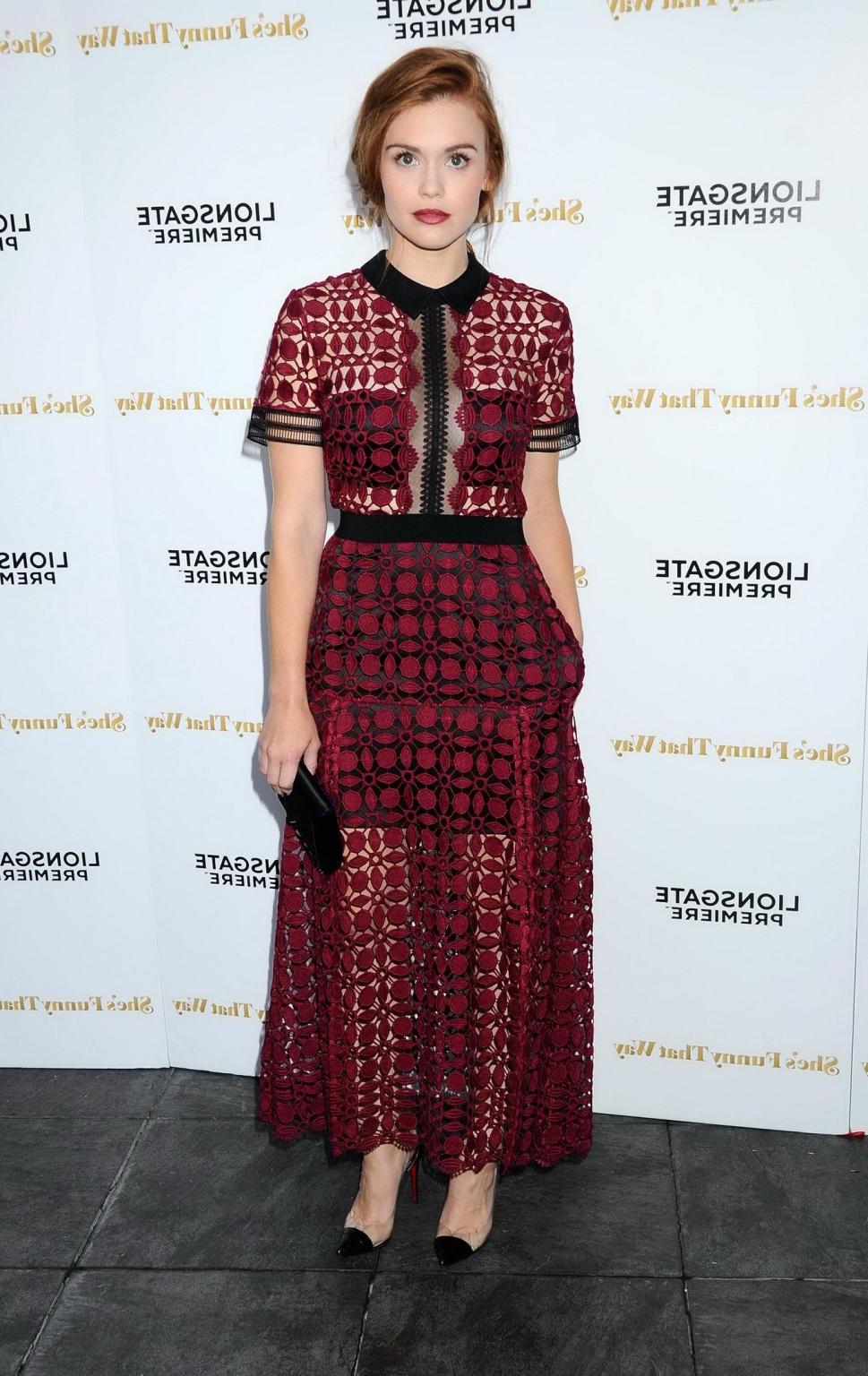 16P Holland Roden braless shows cleavage wearing a partially see thr