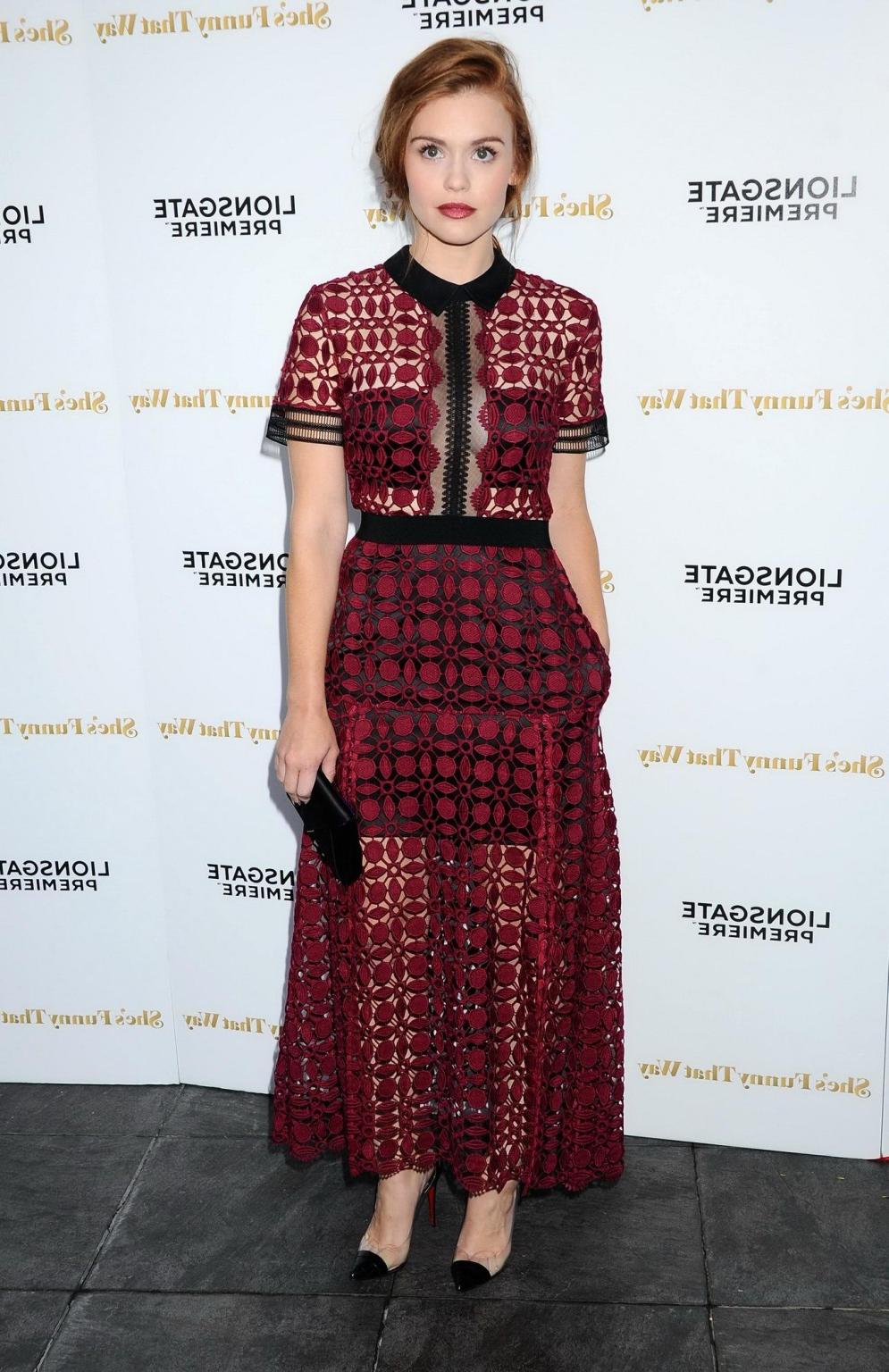 16P Holland Roden braless shows cleavage wearing a partially see thr