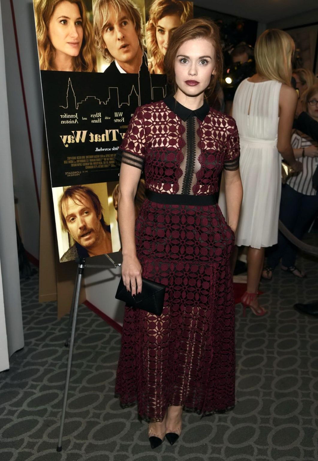 16P Holland Roden braless shows cleavage wearing a partially see thr