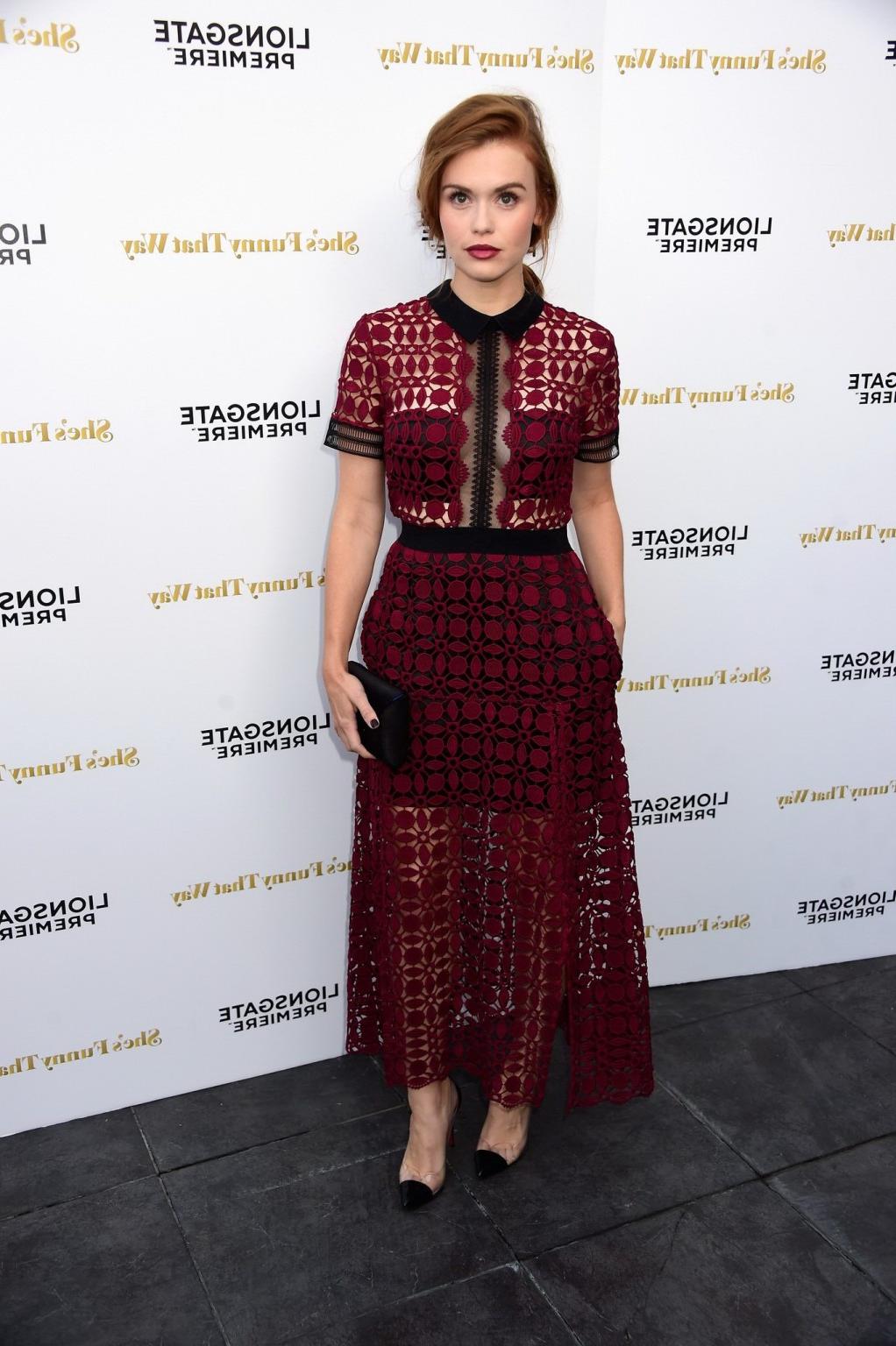 16P Holland Roden braless shows cleavage wearing a partially see thr