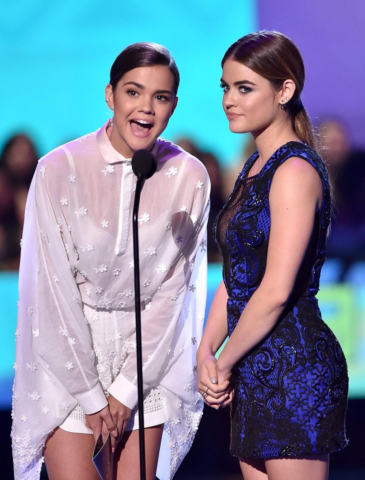16P Lucy Hale braless showing cleavage at the 2015 TCA