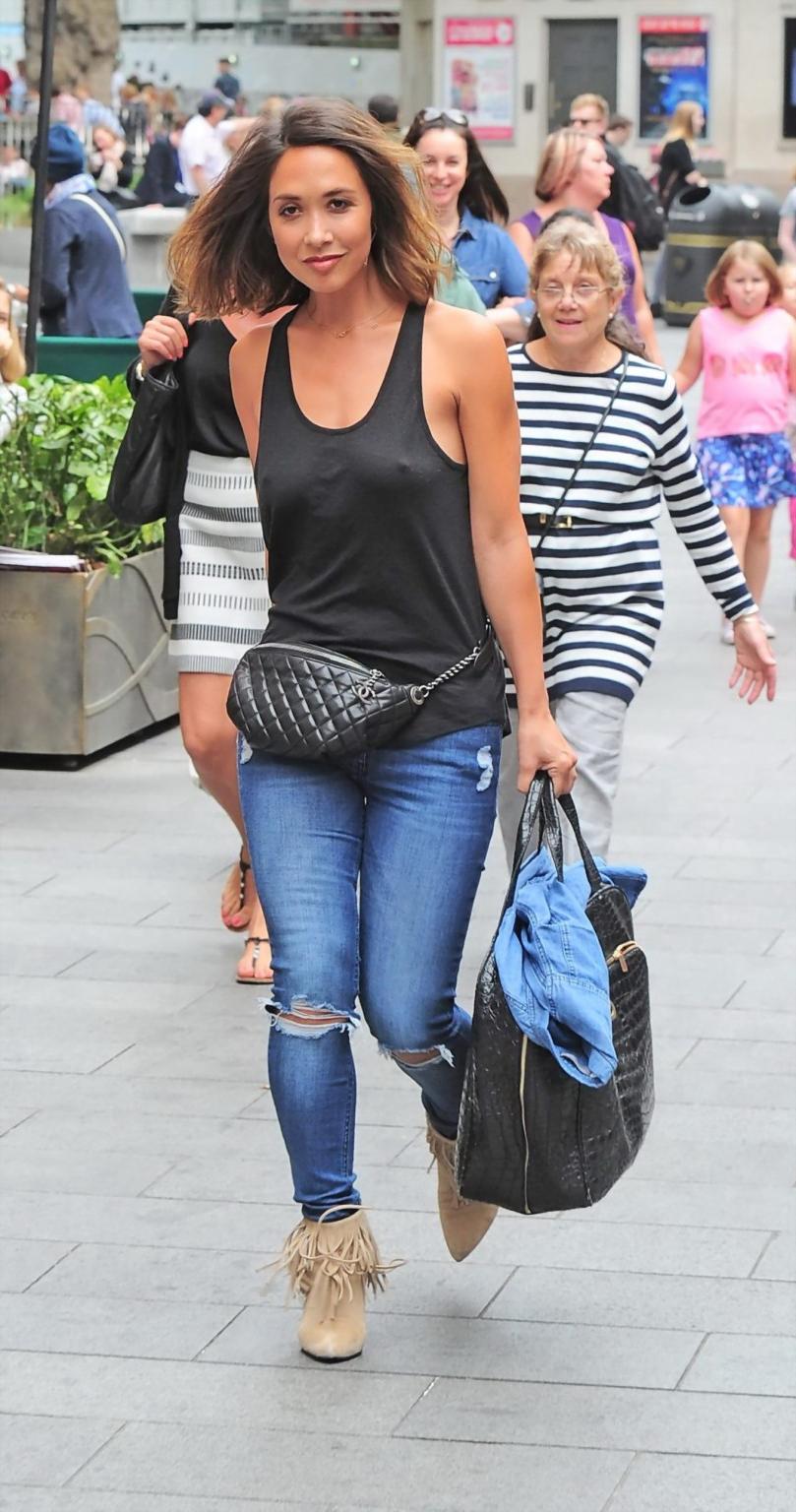 16P Myleene Klass braless showing pokies in public