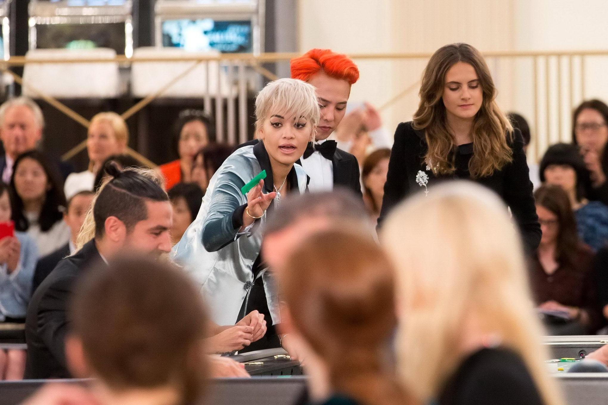16P Rita Ora showing huge cleavage at the Chanel fashion show