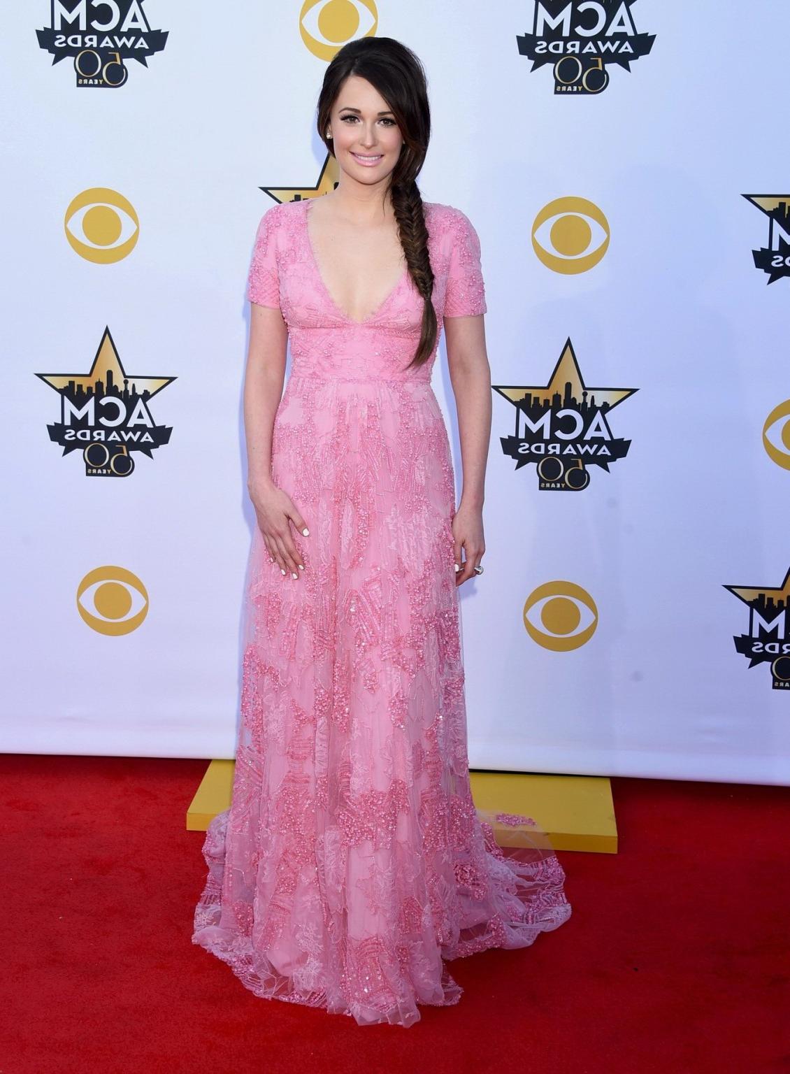 16P Kacey Musgraves showing huge cleavage in a pink lace dress at 50th Academy Of Co