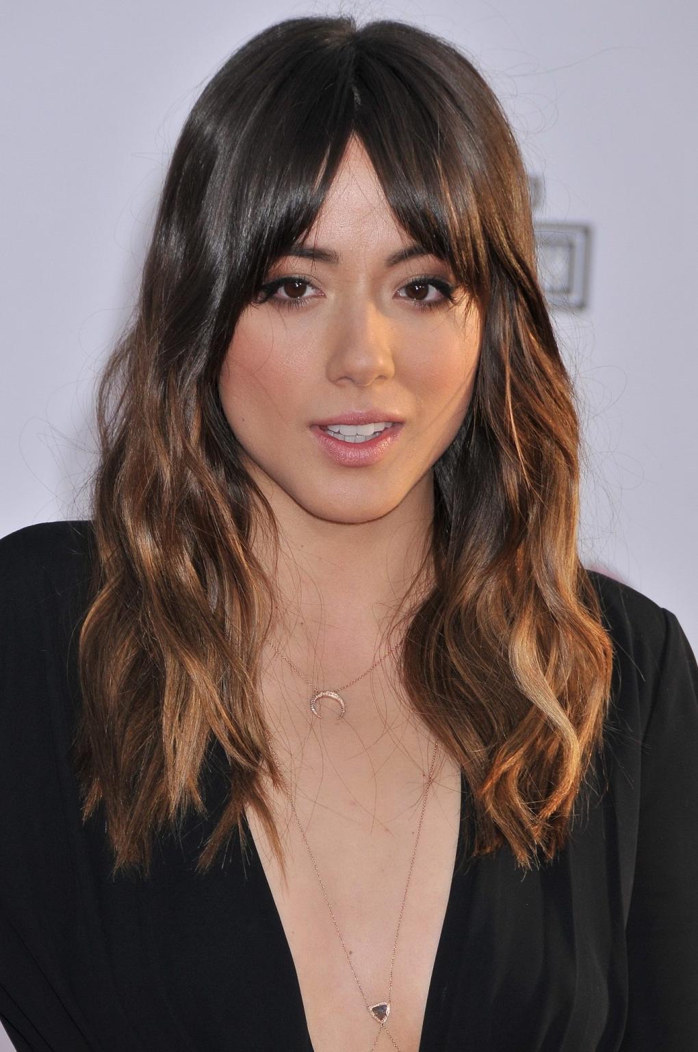 16P Chloe Bennet braless showing huge cleavage in black jumpsuit at Avengers Age of 