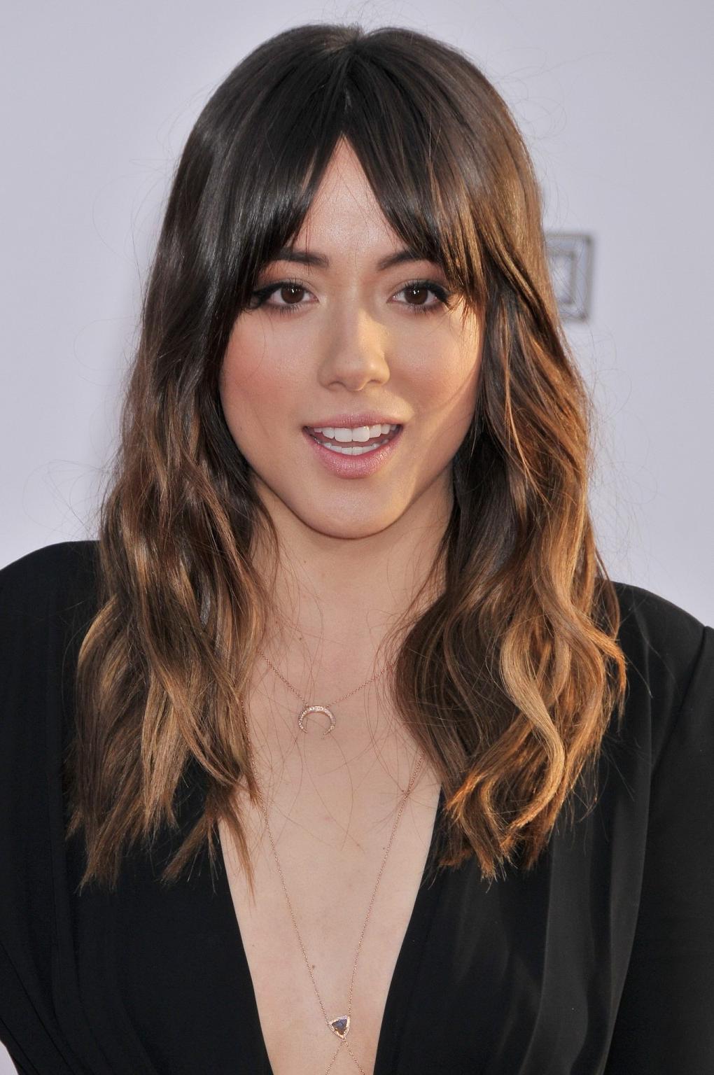 16P Chloe Bennet braless showing huge cleavage in black jumpsuit at Avengers Age of 