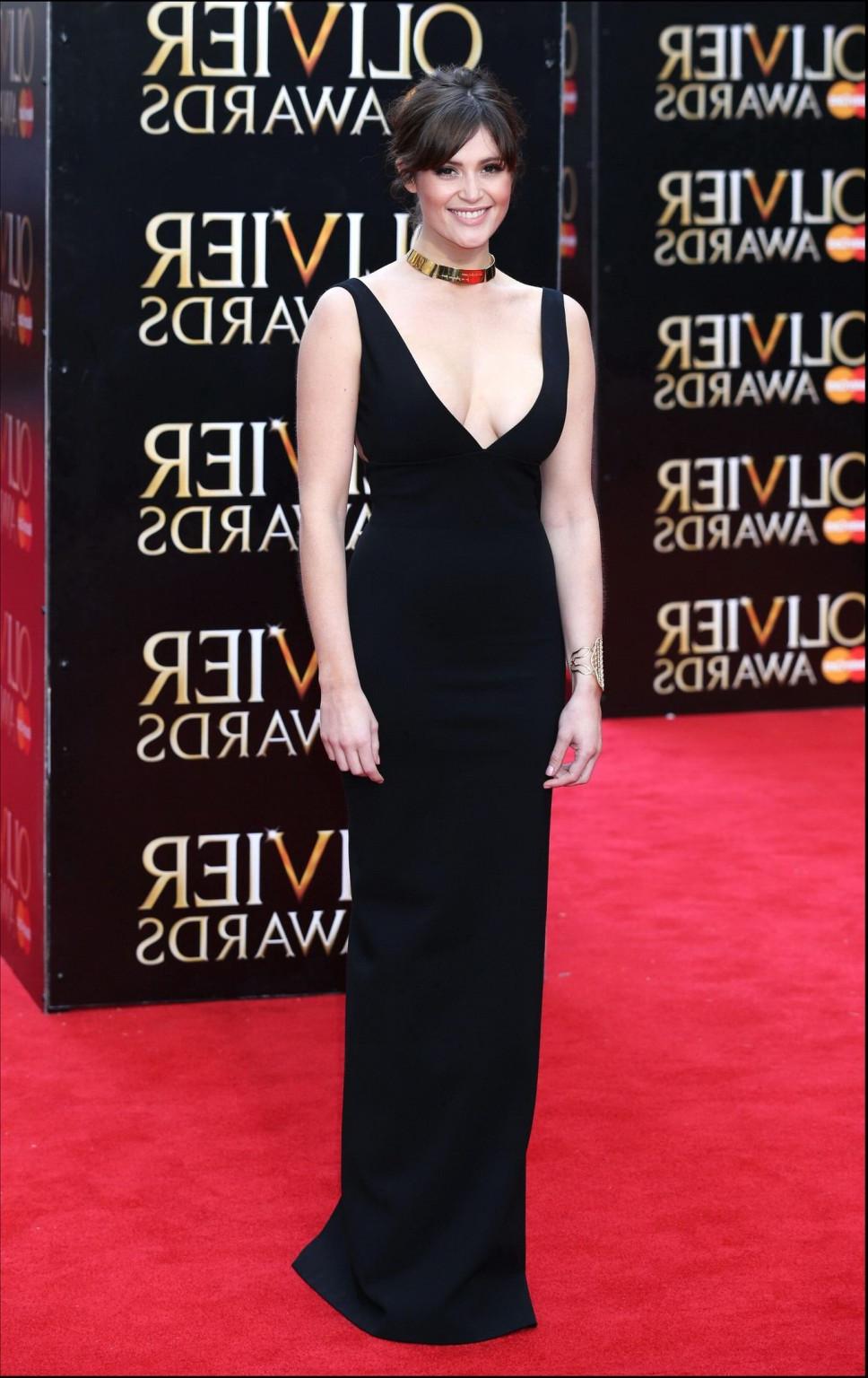 16P Gemma Arterton showing huge cleavage at The Olivier Awards in London