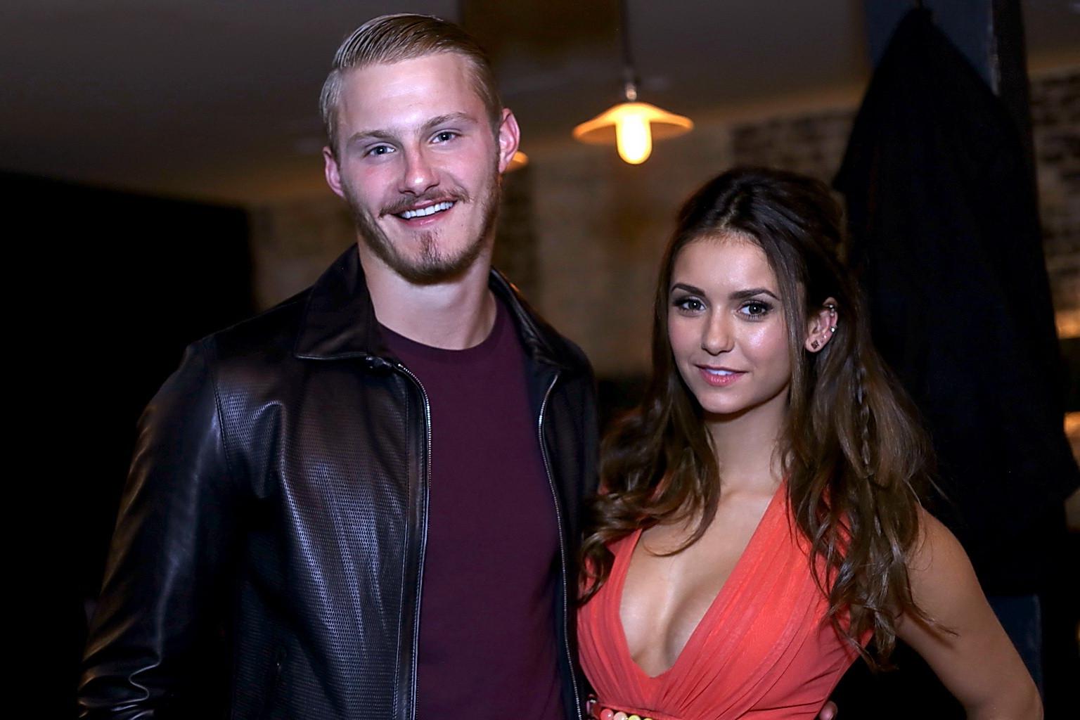 16P Nina Dobrev braless showing huge cleavage in hot orange dress aat The Final Girl