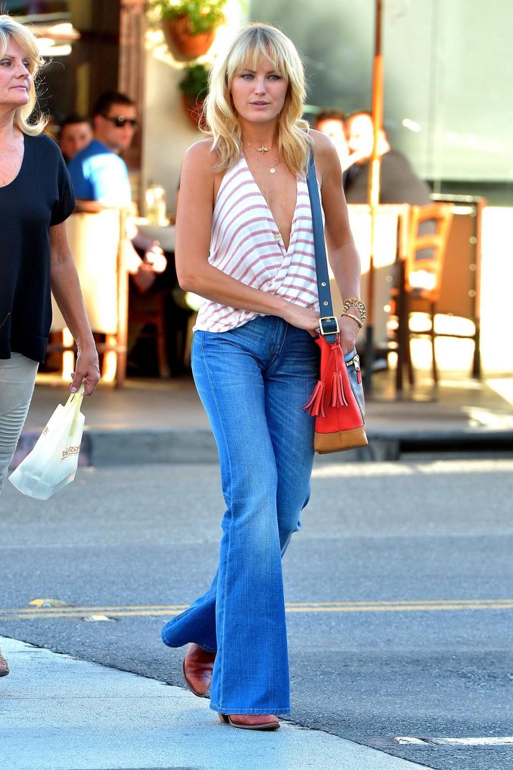 16P Malin Akerman braless showing cleavage outside Il Pastaio in LA
