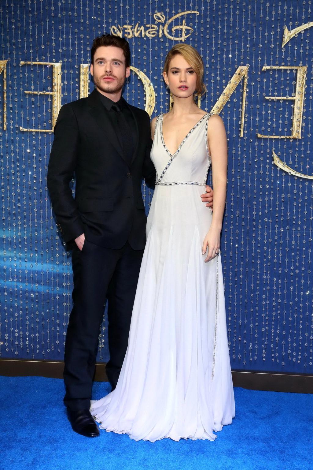 16P Lily James braless showing cleavage at the Cinderella premiere in Mexico City