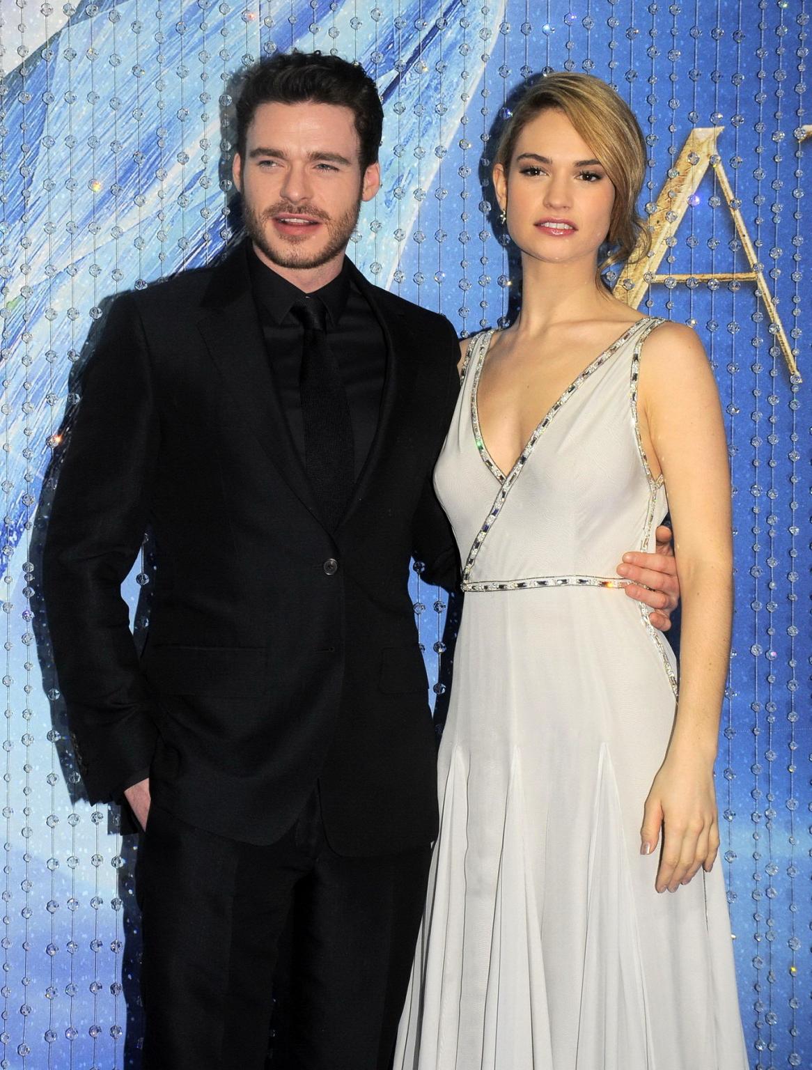 16P Lily James braless showing cleavage at the Cinderella premiere in Mexico City
