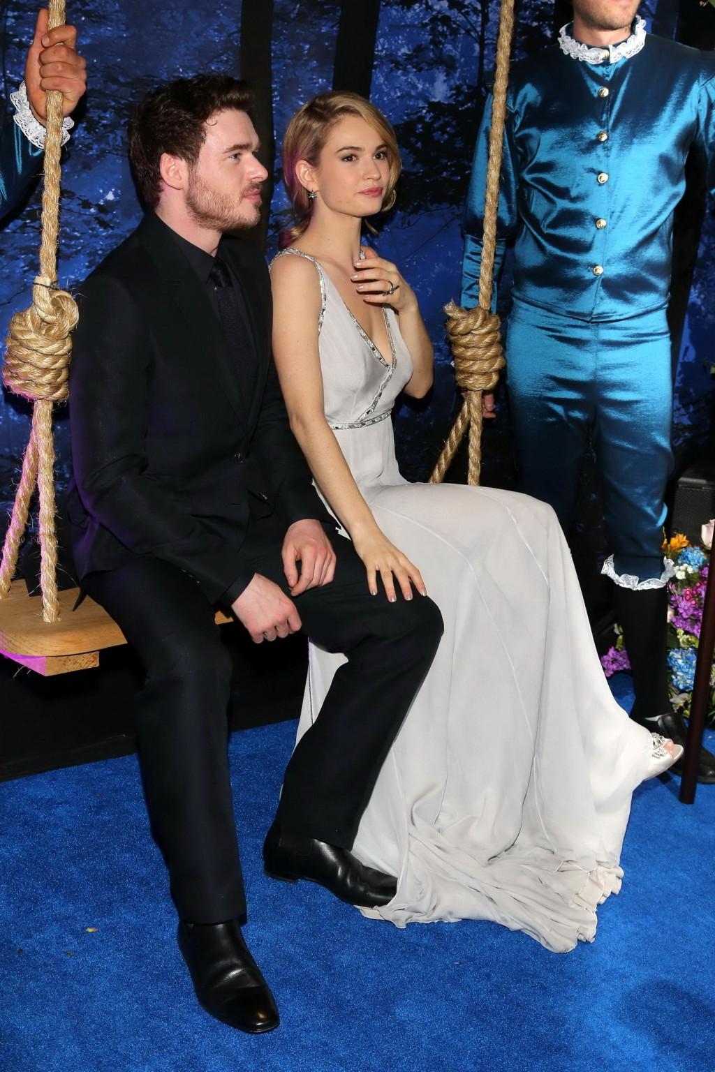 16P Lily James braless showing cleavage at the Cinderella premiere in Mexico City